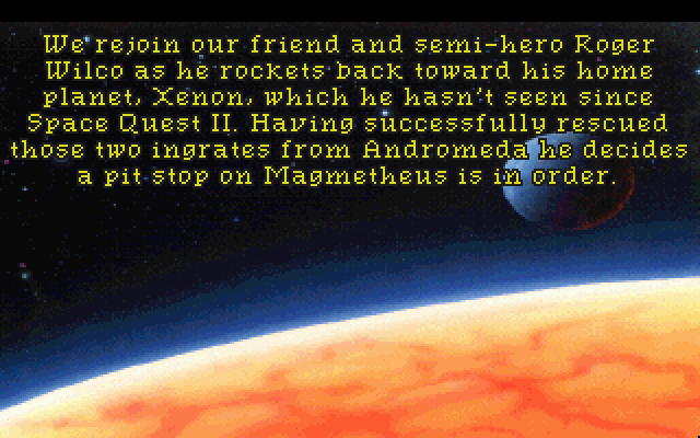 Space Quest IV: Roger Wilco and the Time Rippers IBM PC/Compatibles Screenshot: The opening story.