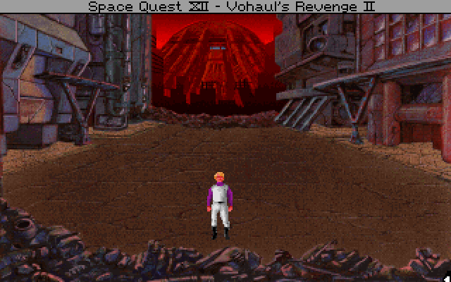 Space Quest IV: Roger Wilco and the Time Rippers IBM PC/Compatibles Screenshot: You notice you are in Space Quest XII...that is a little suspect!