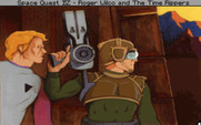 Space Quest IV: Roger Wilco and the Time Rippers for IBM PC/Compatibles - Roger hides with an unknown character.