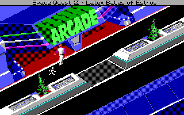 Space Quest IV: Roger Wilco and the Time Rippers IBM PC/Compatibles Screenshot: Ah, an arcade!