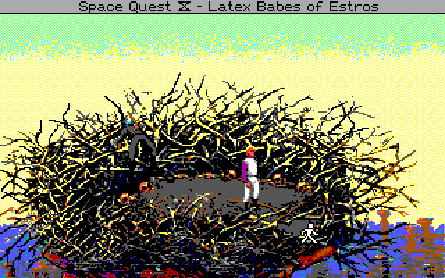 Space Quest IV: Roger Wilco and the Time Rippers IBM PC/Compatibles Screenshot: Maybe should get out of this nest...