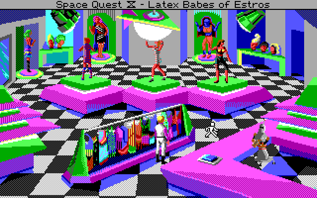 Space Quest IV: Roger Wilco and the Time Rippers IBM PC/Compatibles Screenshot: Maybe a disguise can be found here?
