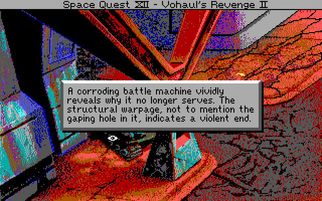 Space Quest IV: Roger Wilco and the Time Rippers IBM PC/Compatibles Screenshot: Use the eye icon to examine things.
