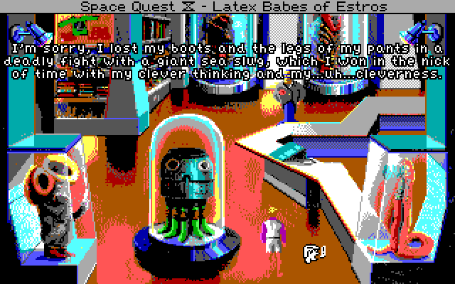 Space Quest IV: Roger Wilco and the Time Rippers IBM PC/Compatibles Screenshot: Attempting to purchase pants.