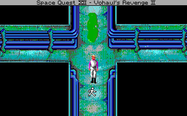 Space Quest IV: Roger Wilco and the Time Rippers IBM PC/Compatibles Screenshot: Green slime follows Roger...