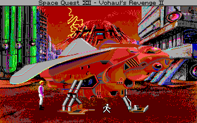 Space Quest IV: Roger Wilco and the Time Rippers IBM PC/Compatibles Screenshot: Stealing a ship...