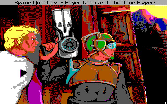 Space Quest IV: Roger Wilco and the Time Rippers IBM PC/Compatibles Screenshot: Roger hides with an unknown character.