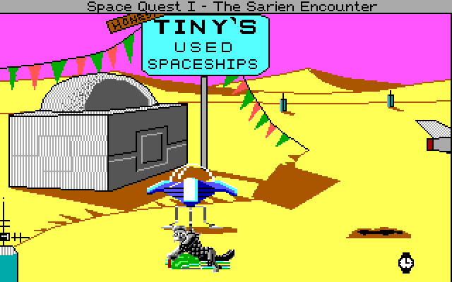 Space Quest IV: Roger Wilco and the Time Rippers IBM PC/Compatibles Screenshot: Bikers chase Roger...