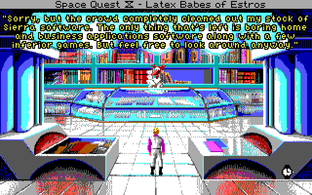 Space Quest IV: Roger Wilco and the Time Rippers IBM PC/Compatibles Screenshot: Inside the software store...
