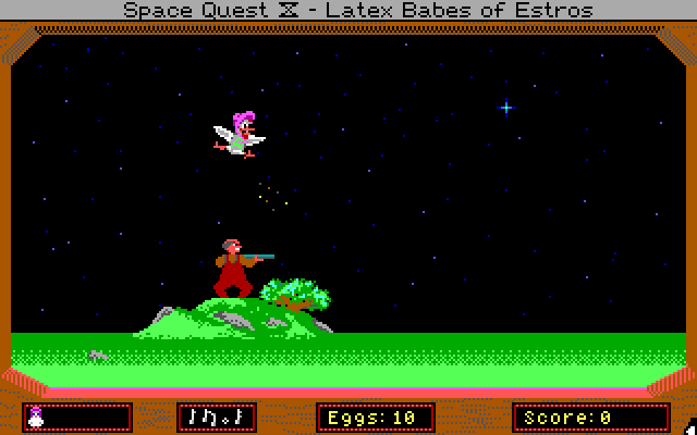 Space Quest IV: Roger Wilco and the Time Rippers IBM PC/Compatibles Screenshot: Playing the Ms. Astro Chicken game.