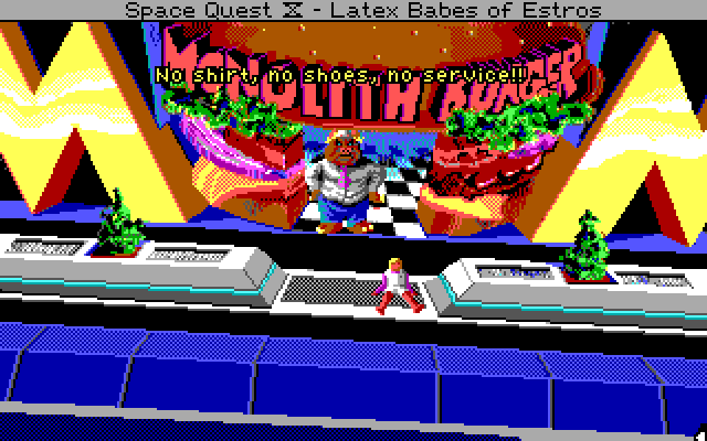 Space Quest IV: Roger Wilco and the Time Rippers IBM PC/Compatibles Screenshot: Roger could use some new clothes...