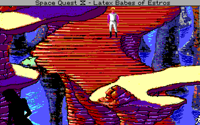Space Quest IV: Roger Wilco and the Time Rippers IBM PC/Compatibles Screenshot: Who is that mysterious shadow?