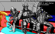 Space Quest IV: Roger Wilco and the Time Rippers for IBM PC/Compatibles - These monochrome bikers don't approve of Roger being in color.