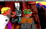Space Quest IV: Roger Wilco and the Time Rippers for IBM PC/Compatibles - Roger hides with an unknown character.
