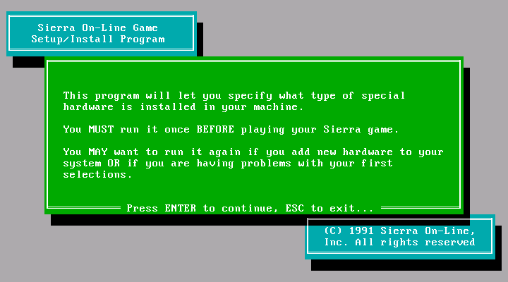 Space Quest IV: Roger Wilco and the Time Rippers IBM PC/Compatibles Screenshot: Install welcome screen (VGA)
