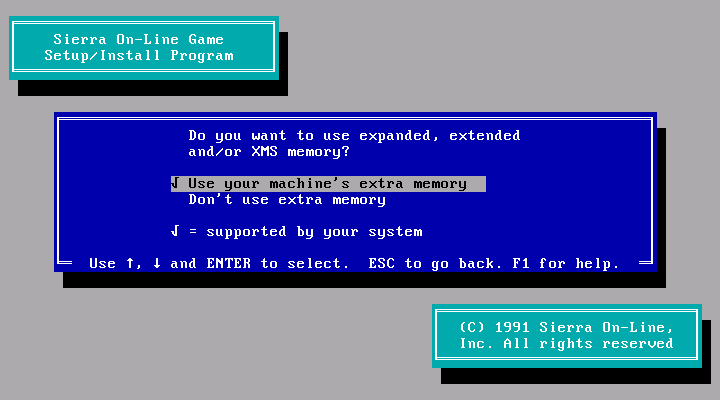 Space Quest IV: Roger Wilco and the Time Rippers IBM PC/Compatibles Screenshot: Use of extra memory is supported (VGA