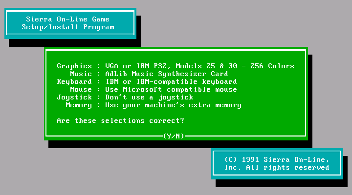 Space Quest IV: Roger Wilco and the Time Rippers IBM PC/Compatibles Screenshot: Make sure your selections are ok... (VGA)
