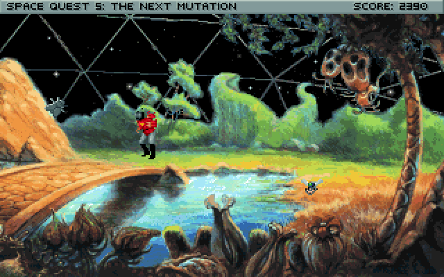 Space Quest V: The Next Mutation IBM PC/Compatibles Screenshot: Roger flies around.