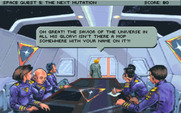 Space Quest V: The Next Mutation for IBM PC/Compatibles - Roger gets caught listening in on a conversation.