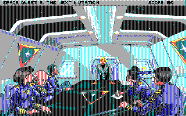 Space Quest V: The Next Mutation IBM PC/Compatibles Screenshot: Roger listens in on a conversation.