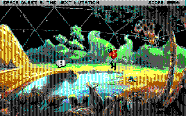 Space Quest V: The Next Mutation IBM PC/Compatibles Screenshot: Roger flies around...
