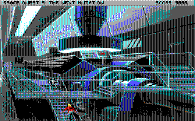 Space Quest V: The Next Mutation IBM PC/Compatibles Screenshot: Sneaking onto the Goliath.