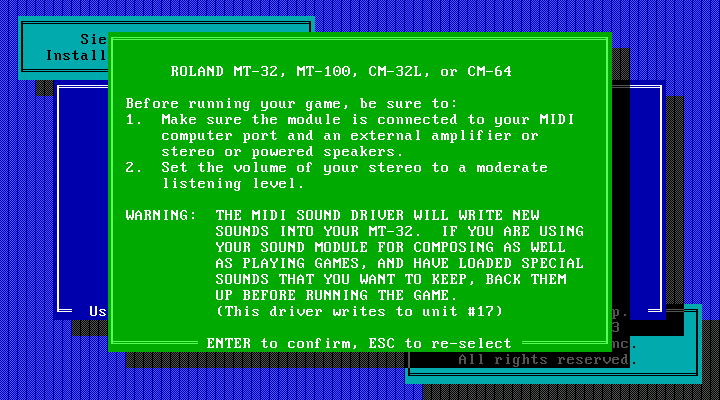 Space Quest V: The Next Mutation IBM PC/Compatibles Screenshot: Additional information if you're using a Roland MT-32.