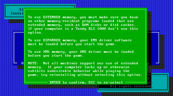 Space Quest V: The Next Mutation IBM PC/Compatibles Screenshot: Additional information when using extra memory.
