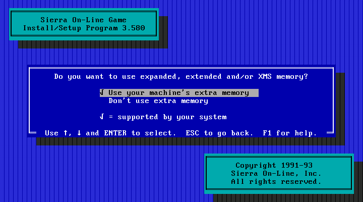 Space Quest V: The Next Mutation IBM PC/Compatibles Screenshot: Use extra memory?