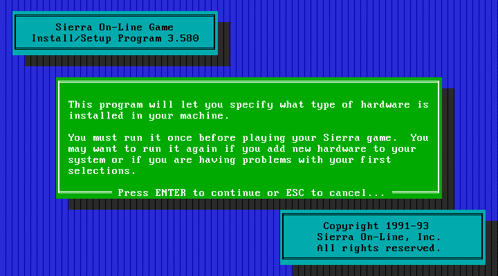 Space Quest V: The Next Mutation IBM PC/Compatibles Screenshot: Setup introduction.