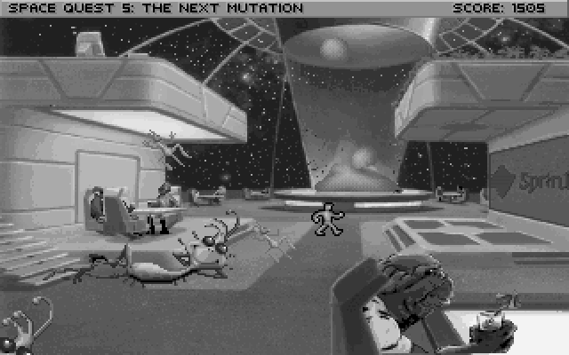 Space Quest V: The Next Mutation IBM PC/Compatibles Screenshot: Space monkeys float about.