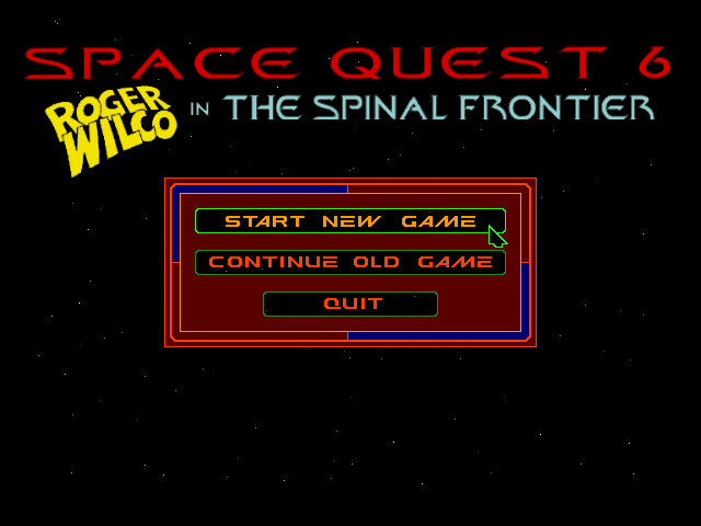 Space Quest 6: Roger Wilco in the Spinal Frontier IBM PC/Compatibles Screenshot: Main menu.