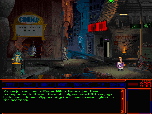 Space Quest 6: Roger Wilco in the Spinal Frontier IBM PC/Compatibles Screenshot: Due to a glitch, the game begins with Roger in the pavement...