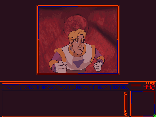 Space Quest 6: Roger Wilco in the Spinal Frontier IBM PC/Compatibles Screenshot: Running from a gallstone...