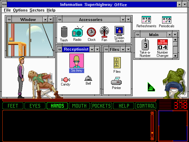 Space Quest 6: Roger Wilco in the Spinal Frontier IBM PC/Compatibles Screenshot: I need to find a way past the receptionist...
