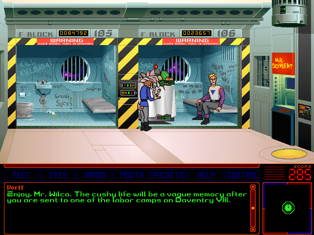 Space Quest 6: Roger Wilco in the Spinal Frontier IBM PC/Compatibles Screenshot: That didn't go well; now I'm stuck in the brig...