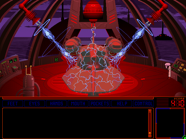 Space Quest 6: Roger Wilco in the Spinal Frontier IBM PC/Compatibles Screenshot: Roger's ship is miniaturized!