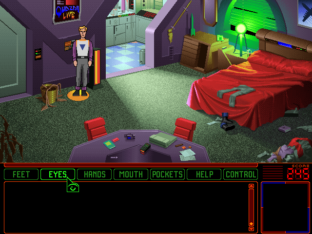 Space Quest 6: Roger Wilco in the Spinal Frontier IBM PC/Compatibles Screenshot: Roger's room sure is a mess...