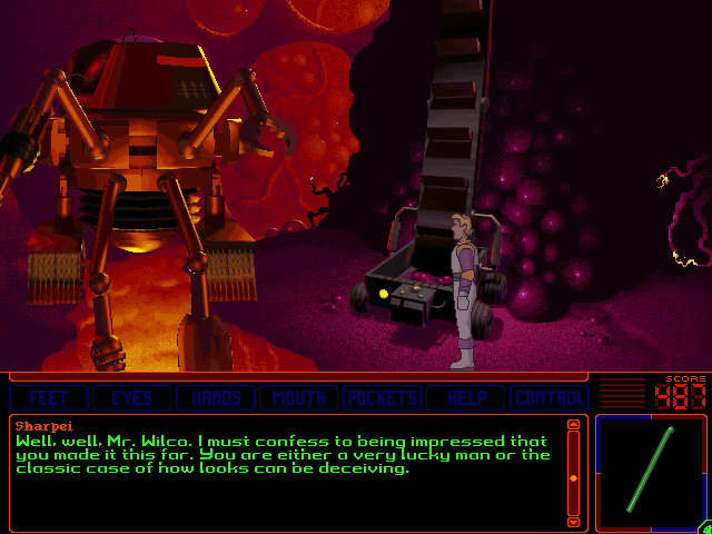 Space Quest 6: Roger Wilco in the Spinal Frontier IBM PC/Compatibles Screenshot: Confronting Sharpei to stop her evil plans!