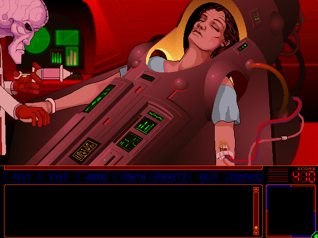 Space Quest 6: Roger Wilco in the Spinal Frontier IBM PC/Compatibles Screenshot: Prepare to be injected into Stellar!