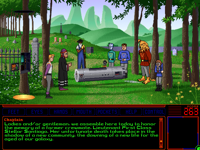 Space Quest 6: Roger Wilco in the Spinal Frontier IBM PC/Compatibles Screenshot: At a funeral...