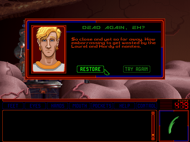 Space Quest 6: Roger Wilco in the Spinal Frontier IBM PC/Compatibles Screenshot: Oops, game over...