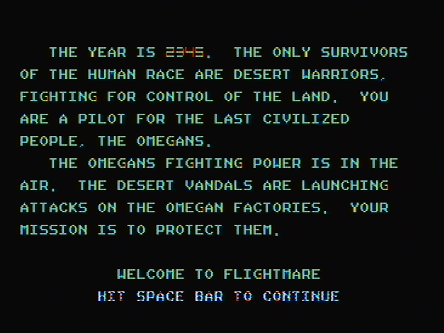 Flightmare IBM PC/Compatibles Screenshot: Game introduction.