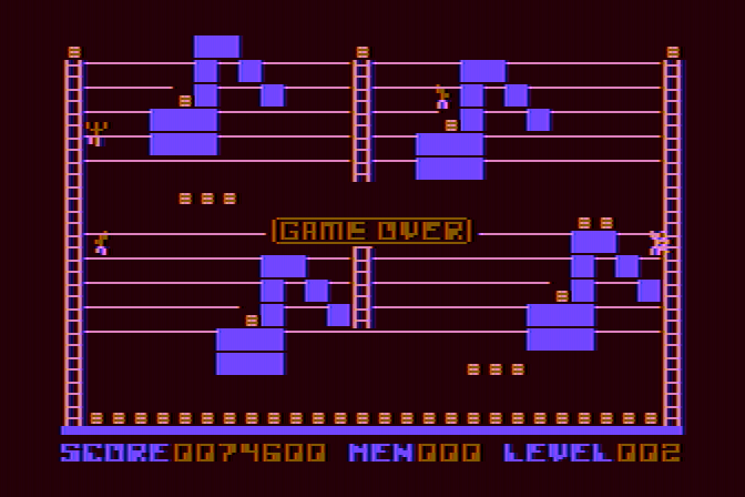 Championship Lode Runner Atari 8-bit Screenshot: Game over.