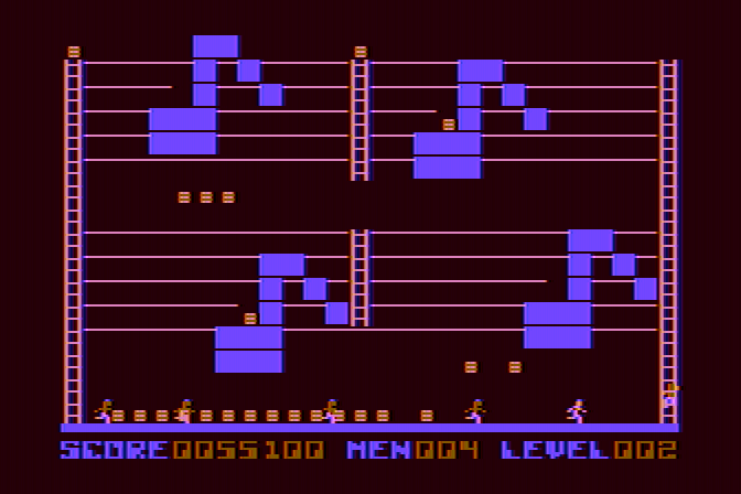 Championship Lode Runner Atari 8-bit Screenshot: Uh oh, I may be surrounded here...