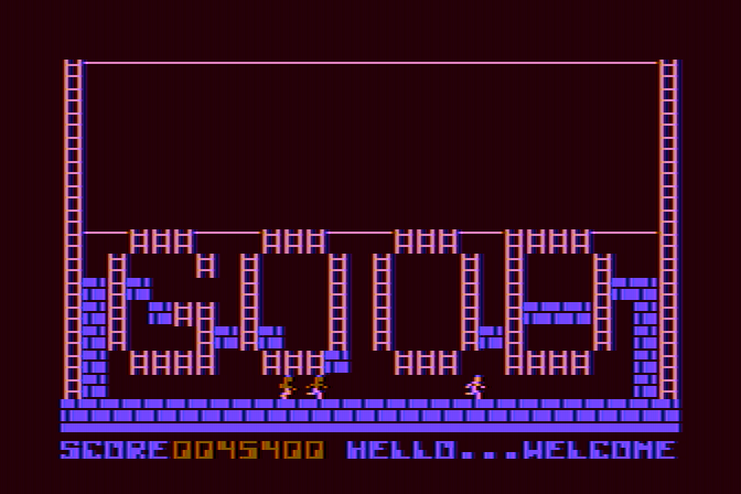 Championship Lode Runner Atari 8-bit Screenshot: Level completed...but I accidentally trapped myself!