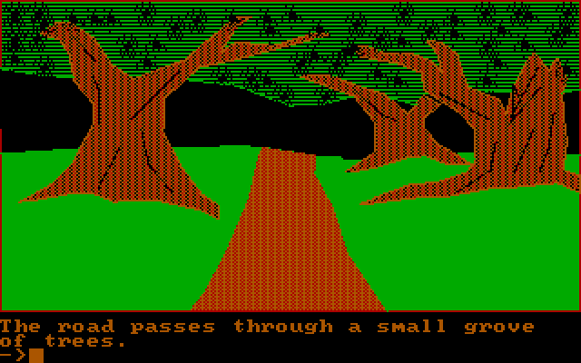 Quest, The IBM PC/Compatibles Screenshot: A small grove of trees; which way to go?