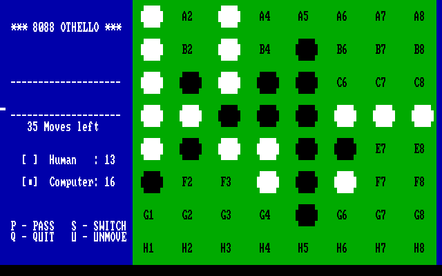 8088 Othello IBM PC/Compatibles Screenshot: The computer ponders its next move.