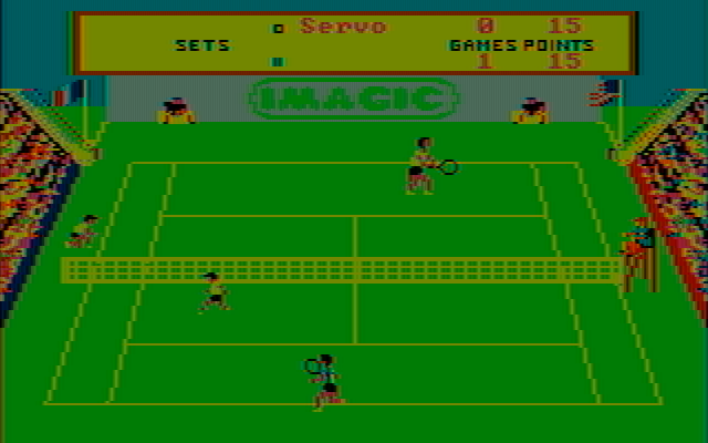 Tournament Tennis IBM PC/Compatibles Screenshot: That serve hit the net, the ball boy retrieves it...