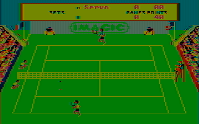Tournament Tennis IBM PC/Compatibles Screenshot: Attempting to return the serve...
